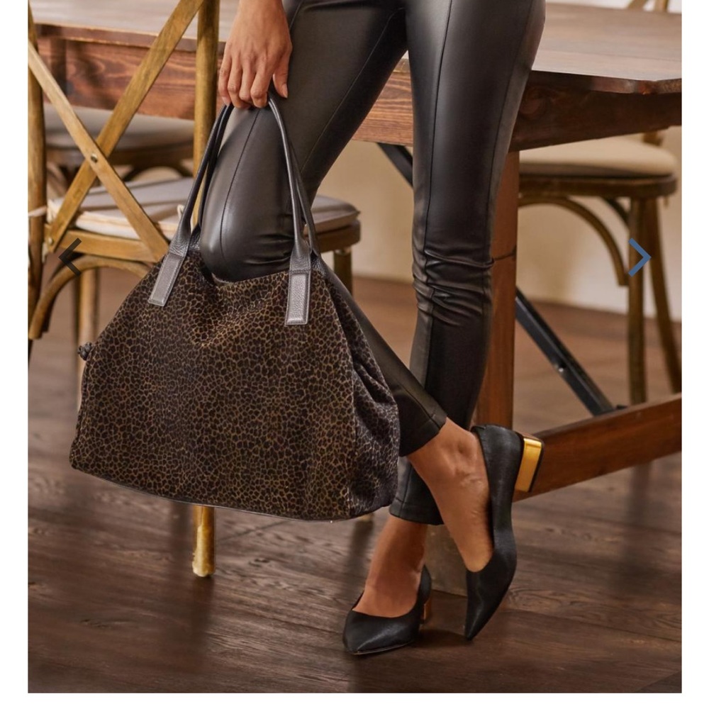 J.Mclauglin Embossed Black & Olive Leopard Print Brie Tote Bag Inside Zip Pocket